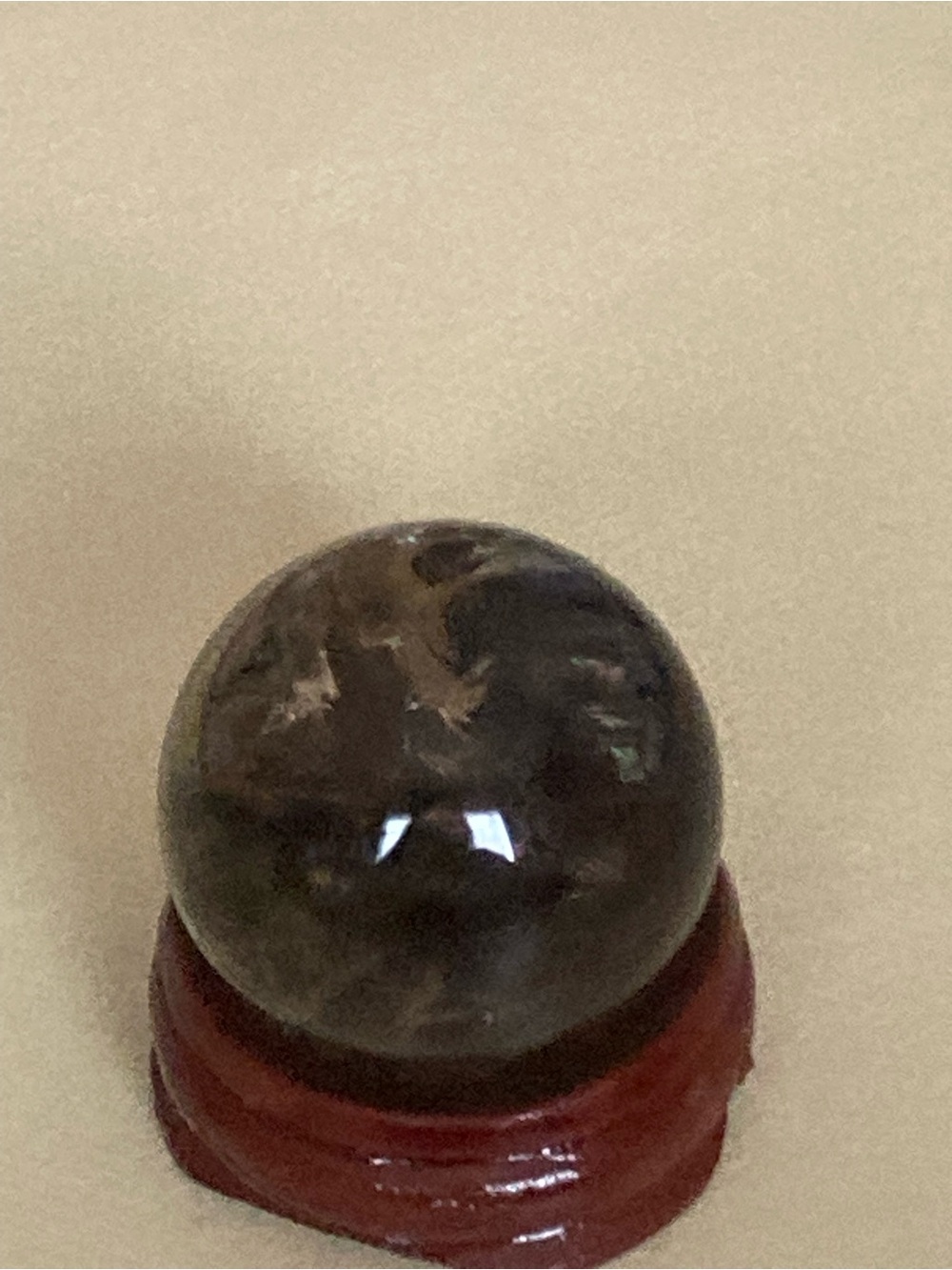 Smoky Quartz Crystal Sphere on Brown Wood Display Stand - Home Accents - Picture 3 of 6